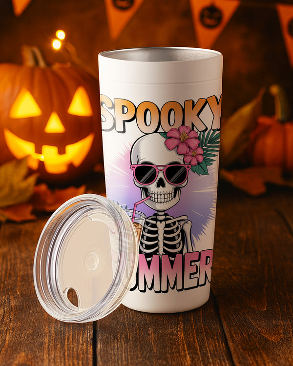 Stainless Tumbler Spooky Hibicus Summer Skeleton Cute Halloween GTB085