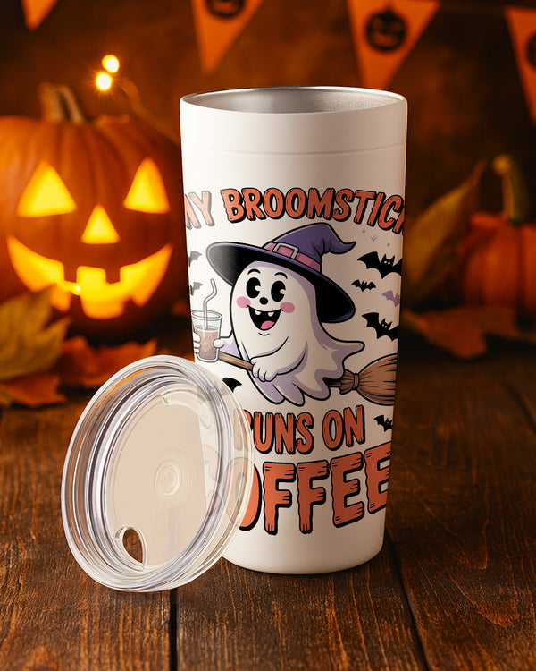 Stainless Tumbler My Broomstick Run on Coffee Ghost Hat Cute Halloween GTB067