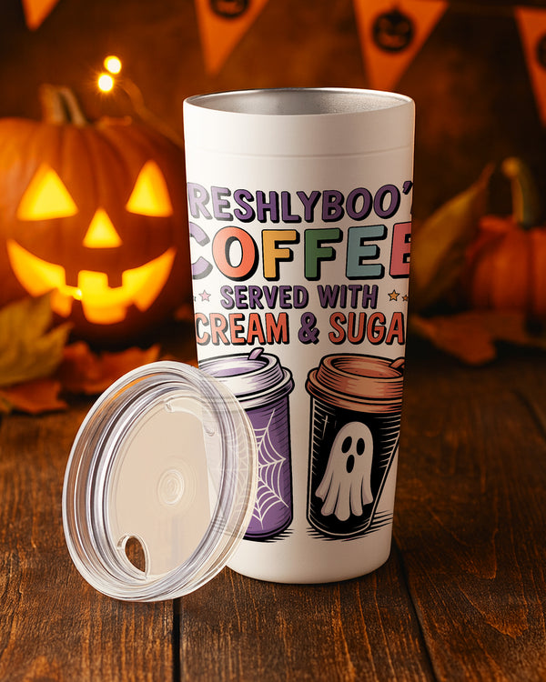 Stainless Tumbler Freshlyboo Coffee Served With Cream and Sugar Cute Halloween GTB030