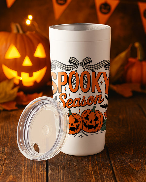 Stainless Tumbler Spooky Season Pumpkin Bow Ribbon Cute Halloween GTB087