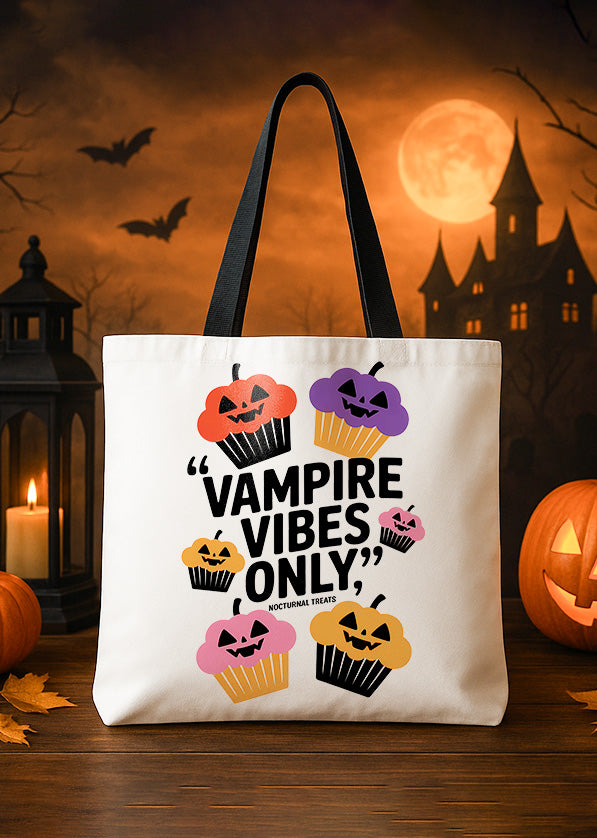 Canvas Totebag Pumpkin Vampire Vibes Cupcake Only Halloween GTT182