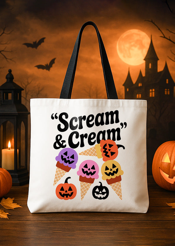 Canvas Totebag Pumpkin Scream and Cream Halloween 01 GTT179