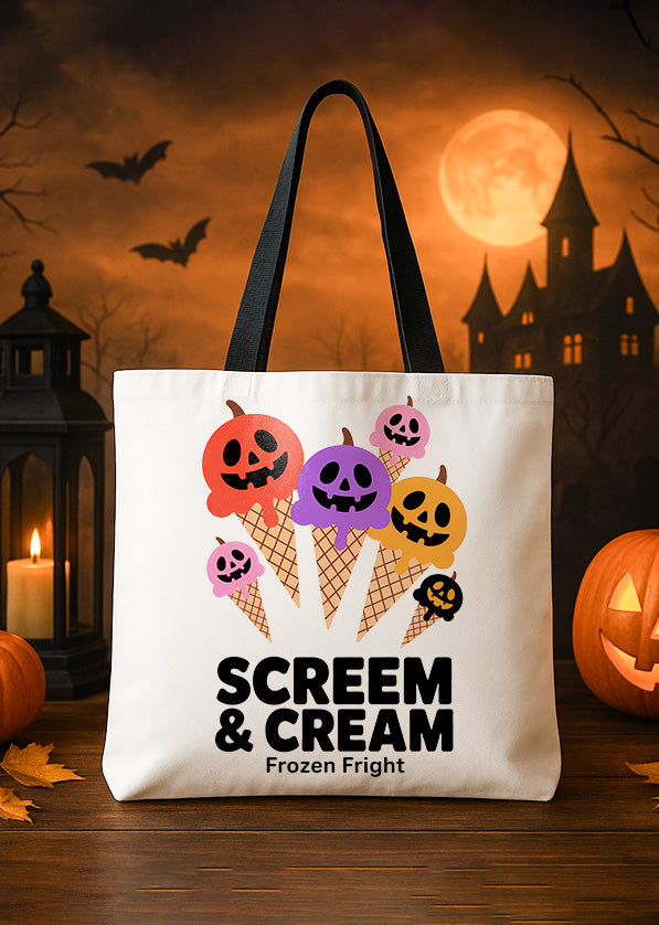 Canvas Totebag Pumpkin Scream and Cream Halloween 03 GTT181