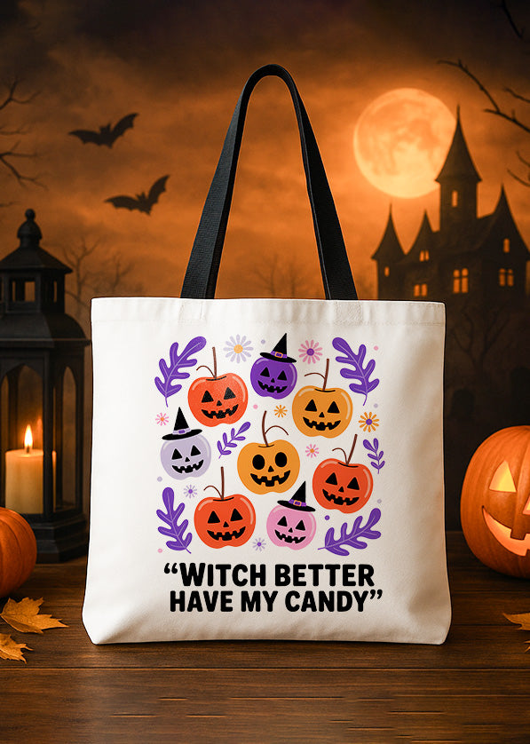 Canvas Totebag Pumpkin Witch Better Have My Candy Halloween GTT183