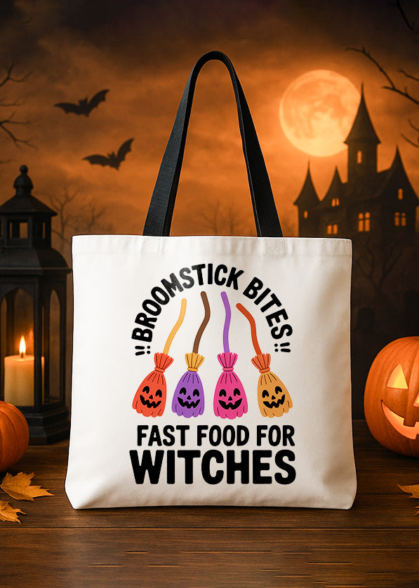 Canvas Totebag Broomstick Bites Fast Food For Witches Pumpkin Halloween GTT167