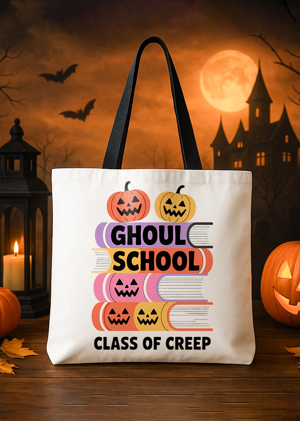 Canvas Totebag Class of Creep Ghoul School Pumpkin Books Halloween GTT168