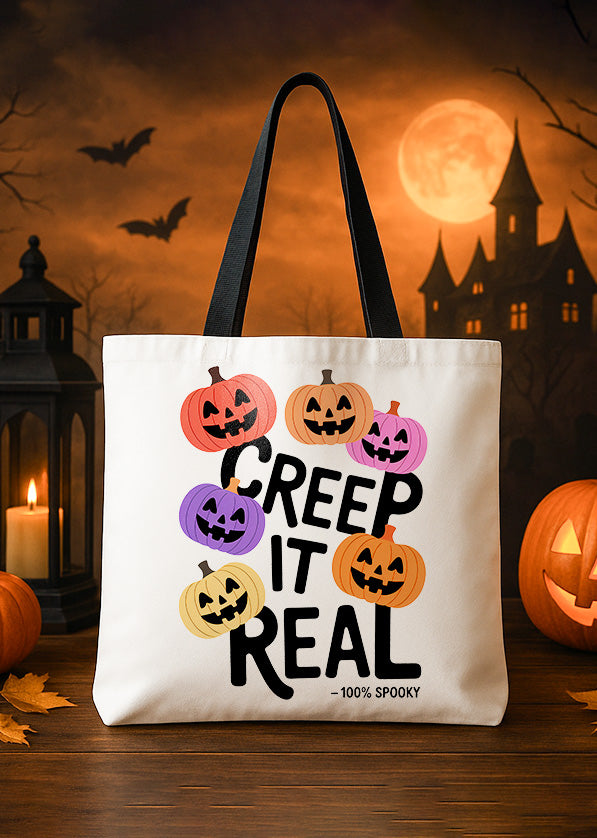 Canvas Totebag Creep It Reals Pumpkin Halloween GTT169