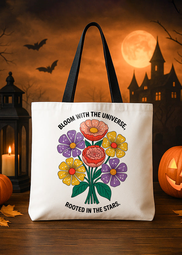 Canvas Tote Hippie Bloom With The Universe Flower Cute Halloween GTT0215