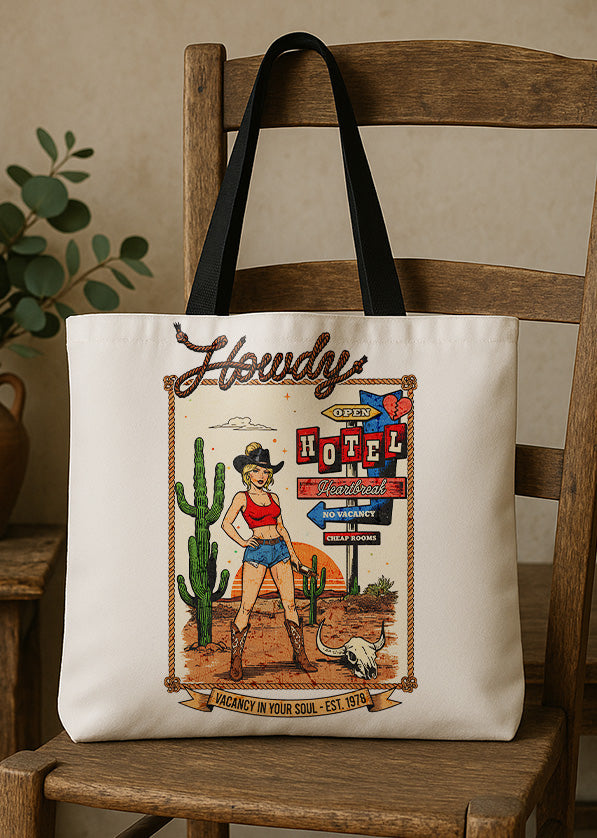 Canvas Totebag Howdy Open Hotel Heartbreak No Vacancy Cheap Rooms Vacancy In Your Soul - Est. 1978 GTT0313