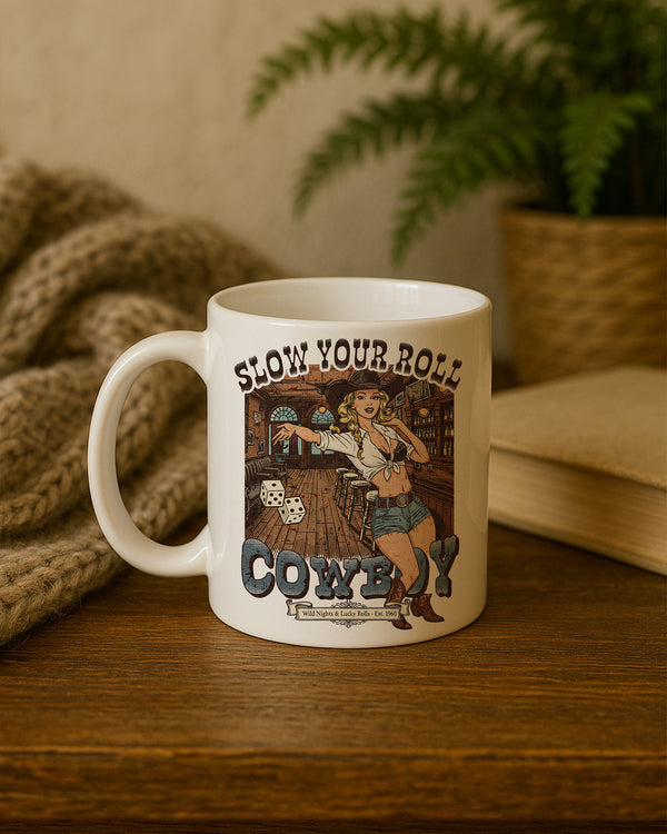 Mug Slow Your Roll Cowboy Wild Nights & Lucky Rolls · Est. 1969 GMG0210