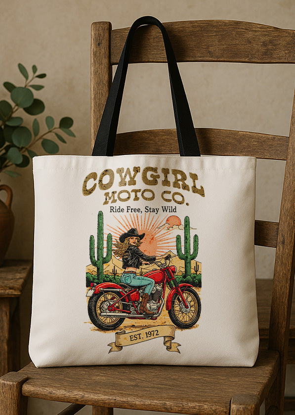 Canvas Totebag Cowgirl Moto Co. Ride Free, Stay Wild Est.1972 GTT0302