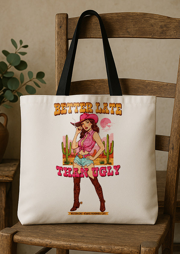 Canvas Totebag Western Chic. Always Fashionably Late GTT0305