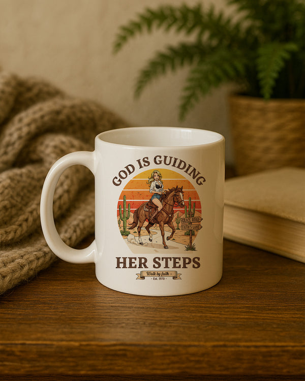 Mug God Is Guiding Her Steps Walk By Faith - Est.1970 GMG0191