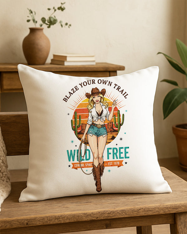 Pillow Cushion Case Blaze Your Own Trail Wild and Free Cowgirl Spirit - Est. 1978 GPL0233