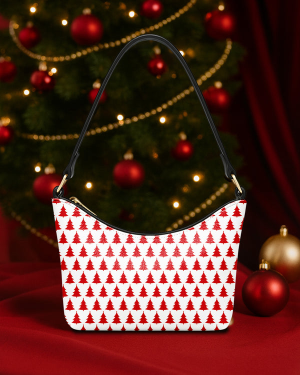 Leather Baguette Bag Underarm Shoulder Bag Red Christmas Tree GSD016