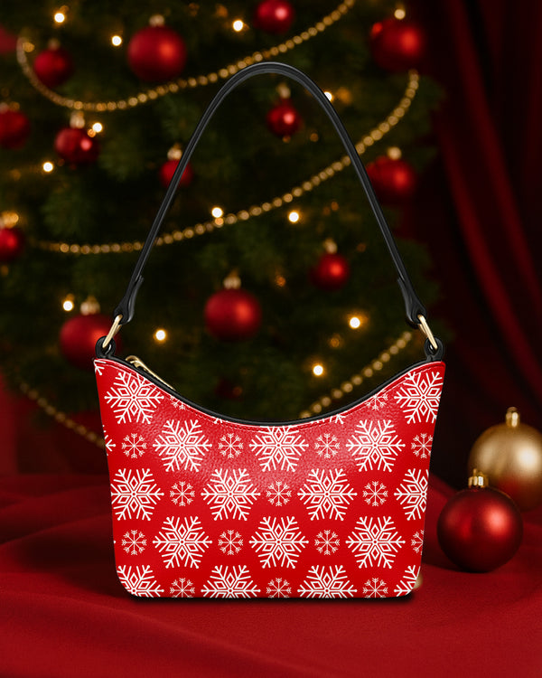 Leather Baguette Bag Underarm Shoulder Bag White Snow Red Xmas GSD024