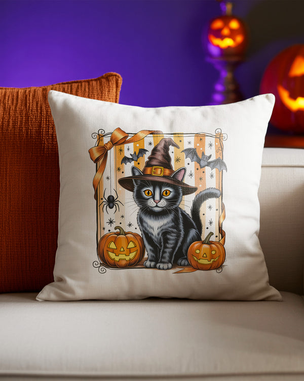 Pillow Cushion Black Cat Pumpkin Cute Halloween GPL09
