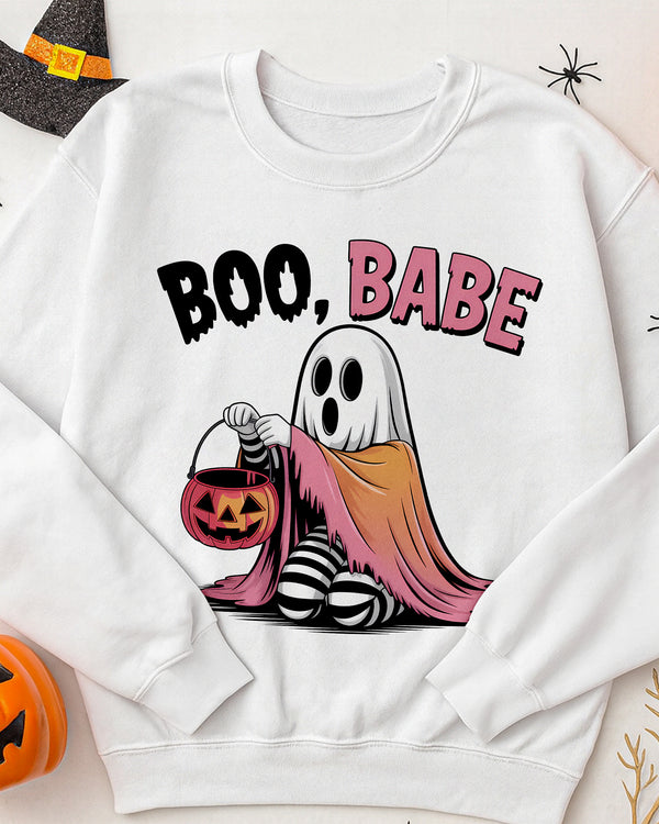 Sweater Boo Babe Ghost Pumpkin Light Cute Halloween GSW014