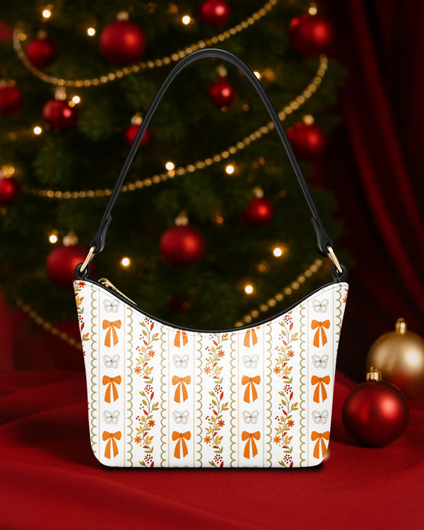 Leather Baguette Bag Underarm Shoulder Bag Bow Ribbon Pattern GSD025