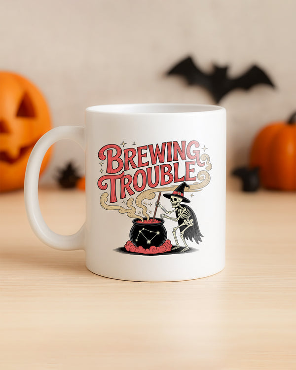 Mug Brewing Trouble Skeleton Cauldron Cute Halloween GMG016