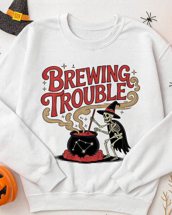 Sweater Brewing Trouble Skeleton Cauldron Cute Halloween GSW016