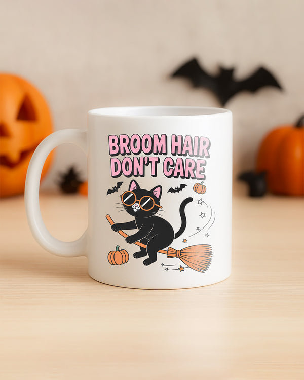 Mug Broom Hair Don’t Care Black Cat with Witchstick Cute Halloween 03 GMG021
