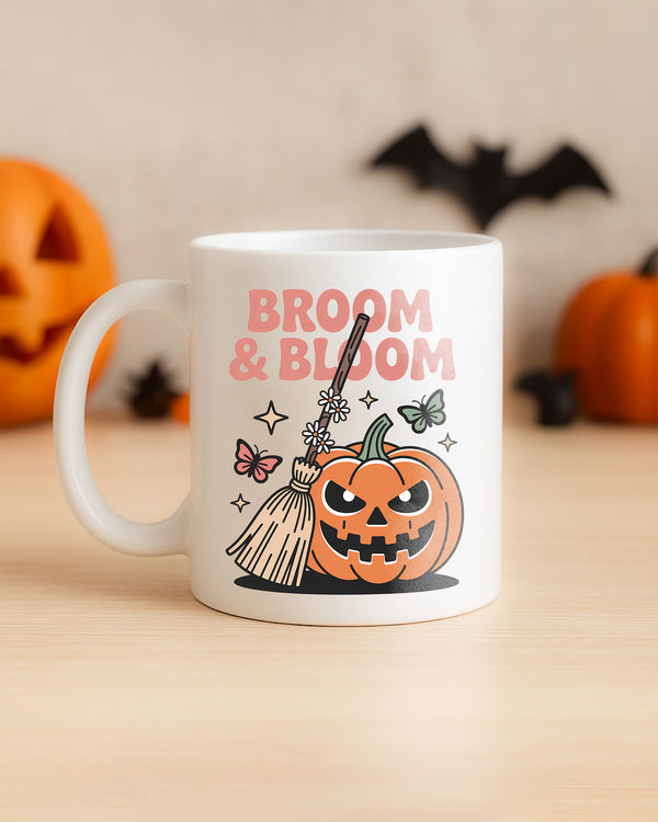 Mug Broom & Bloom Witch Pumpkin Cute Halloween 01 GMG017