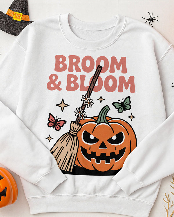 Sweater Broom & Bloom Witch Pumpkin Cute Halloween 01 GSW017