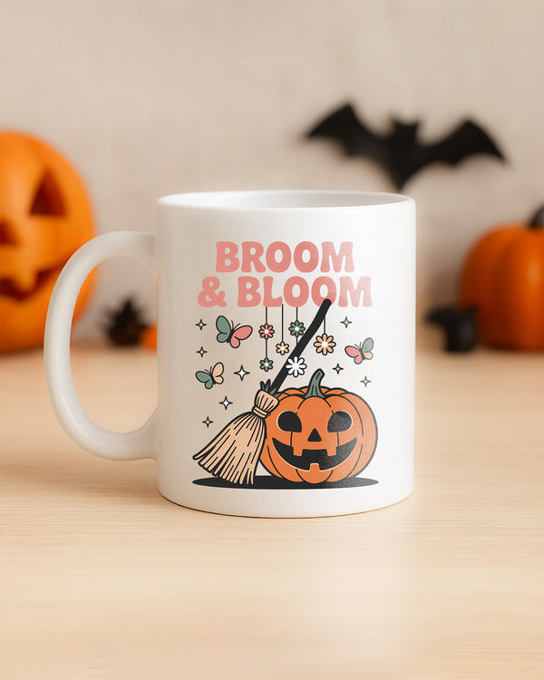 Mug Broom & Bloom Witch Pumpkin Cute Halloween 02 GMG018