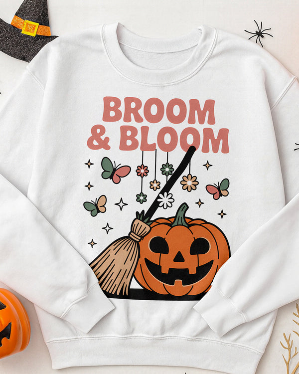 Sweater Broom & Bloom Witch Pumpkin Cute Halloween 02 GSW018