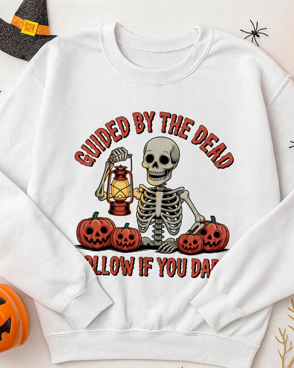 Sweater Buried By The Dead Follow If You Dare Skeleton Light with Pumpkin Cute Halloween GSW024