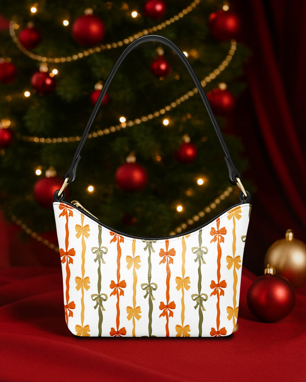 Leather Baguette Bag Underarm Shoulder Bag Colorful Bow Ribbon Pattern GSD028