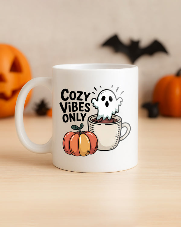 Mug Cozy Vibes Only Ghost Pumpkin Cute Halloween GMG031