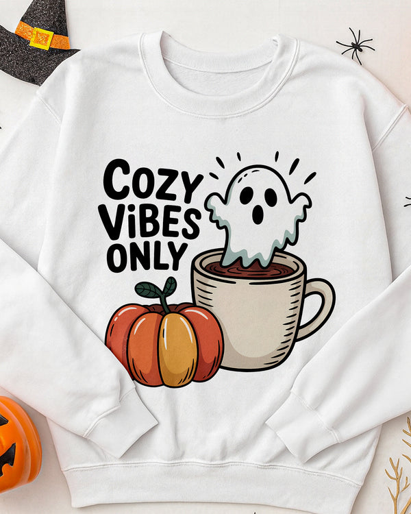 Sweater Cozy Vibes Only Ghost Pumpkin Cute Halloween GSW031