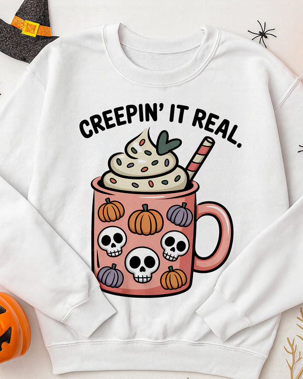 Sweater Creepin’ It Real Coffee Cup Cute Halloween GSW033