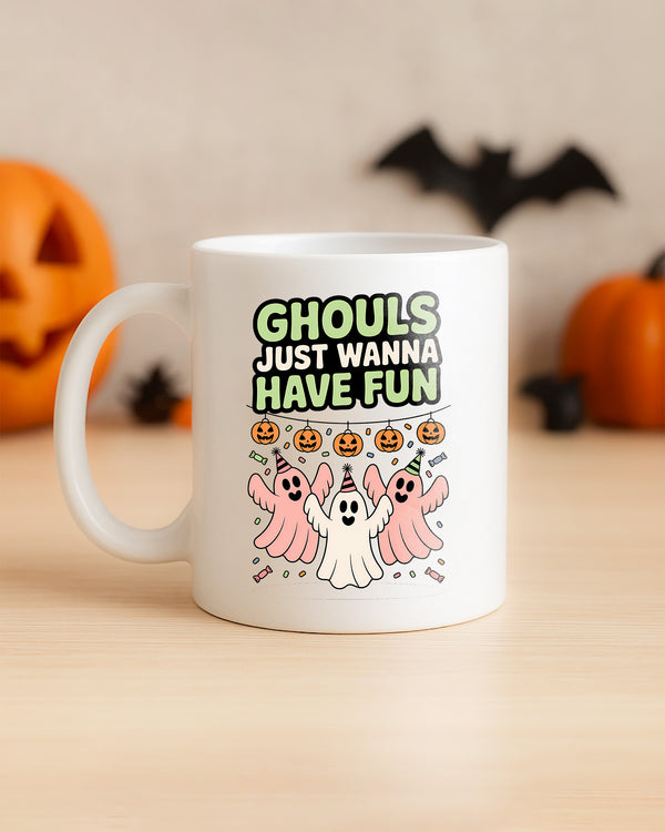 Mug Ghouls Just Wanna Have Fun Ghost Party Pumpkin Cute Halloween 01 GMG048