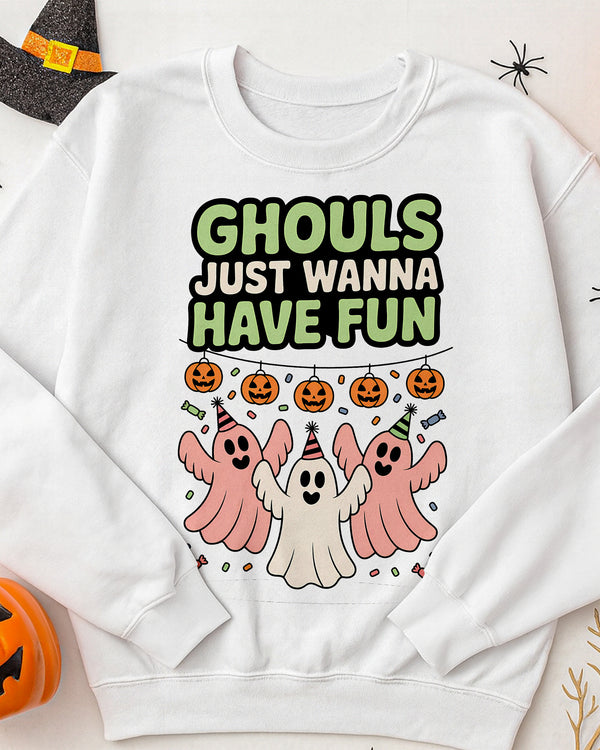 Sweater Ghouls Just Wanna Have Fun Ghost Party Pumpkin 01 Cute Halloween GSW048