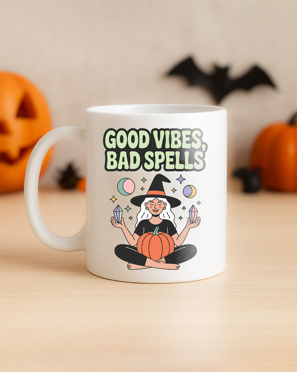 Mug Good Vibes Bad Spells Boho Witch Cute Halloween 01 GMG050