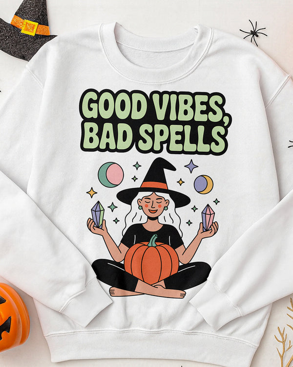 Sweater Good Vibes Bad Spells Boho Witch 01 Cute Halloween GSW050