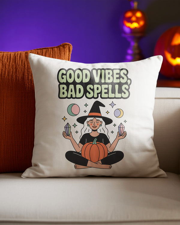 Pillow Cushion Good Vibes Bad Spells Boho Witch Cute Halloween 01 GPL055