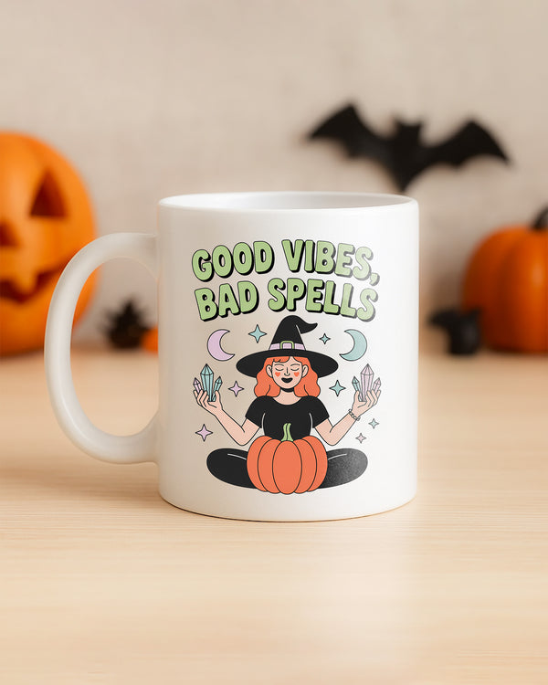 Mug Good Vibes Bad Spells Boho Witch Cute Halloween 02 GMG051