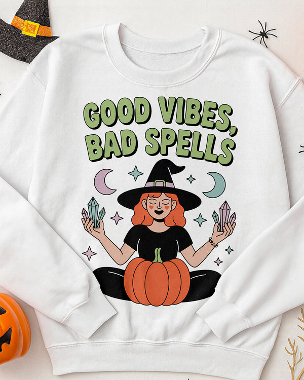 Sweater Good Vibes Bad Spells Boho Witch Cute Halloween 02 GSW051