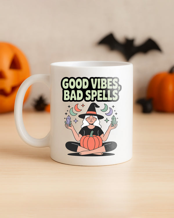 Mug Good Vibes Bad Spells Boho Witch Cute Halloween 03 GMG052