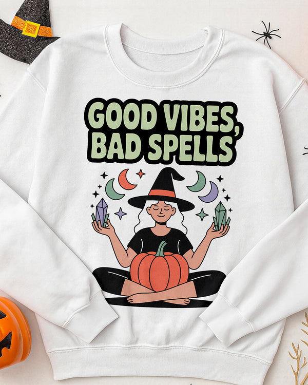 Sweater Good Vibes Bad Spells Boho Witch Cute Halloween 03 GSW052