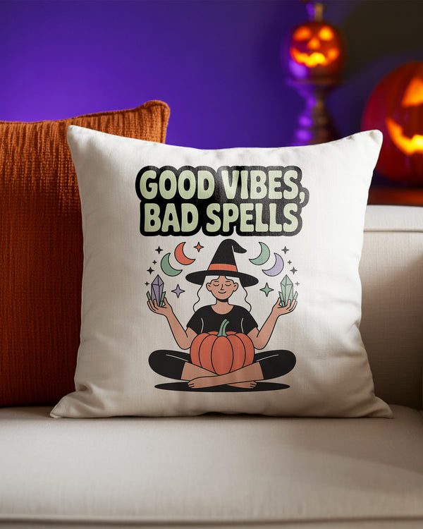 Pillow Cushion Good Vibes Bad Spells Boho Witch Cute Halloween 03 GPL057