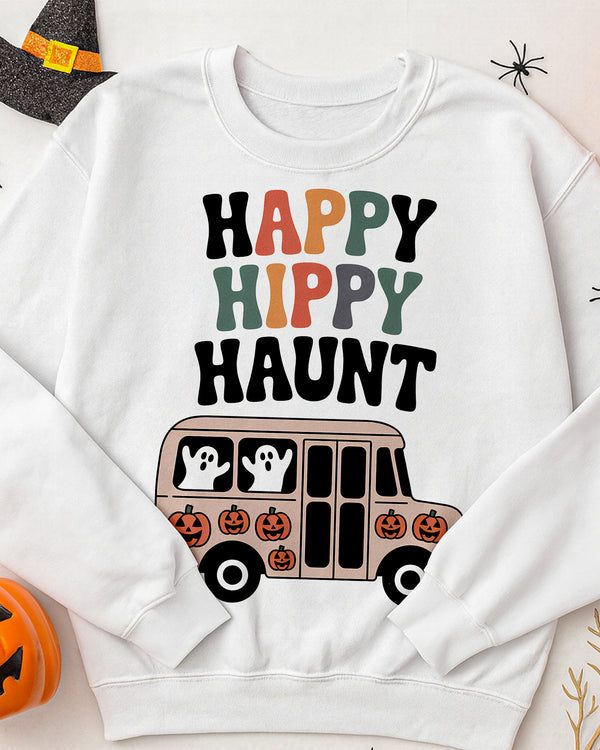 Sweater Happy Happy Haunt Bus Ghost Pumpkin Cute Halloween 01 GSW056