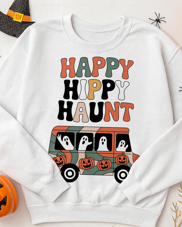 Sweater Happy Happy Haunt Bus Ghost Pumpkin Cute Halloween 02 GSW057