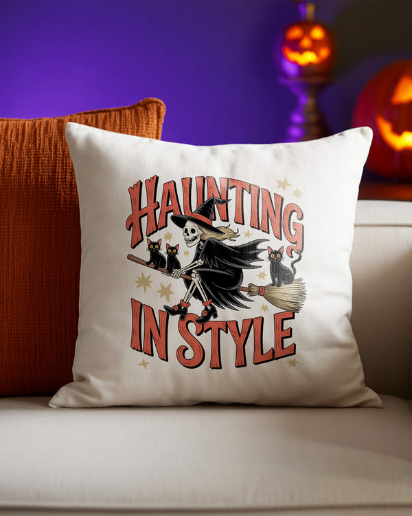 Pillow Cushion Haunting In Style Witch with Black Cat Cute Halloween GPL066