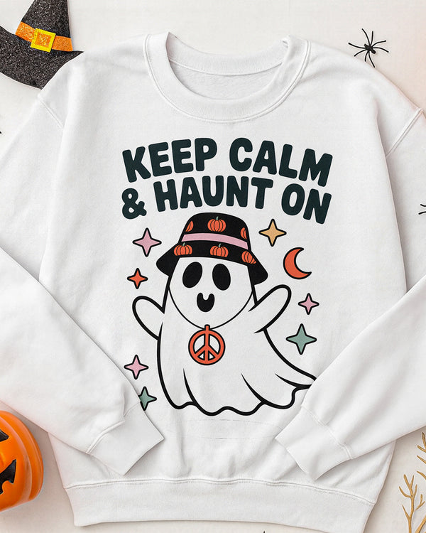 Sweater Keep Calm & Haunt On Ghost Peace Cute Halloween GSW065