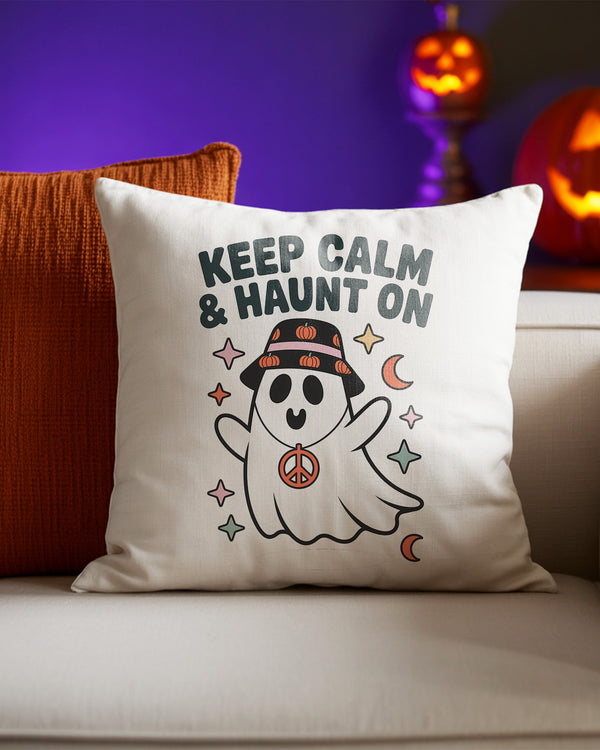 Pillow Cushion Keep Calm & Haunt On Ghost Peace Cute Halloween GPL072